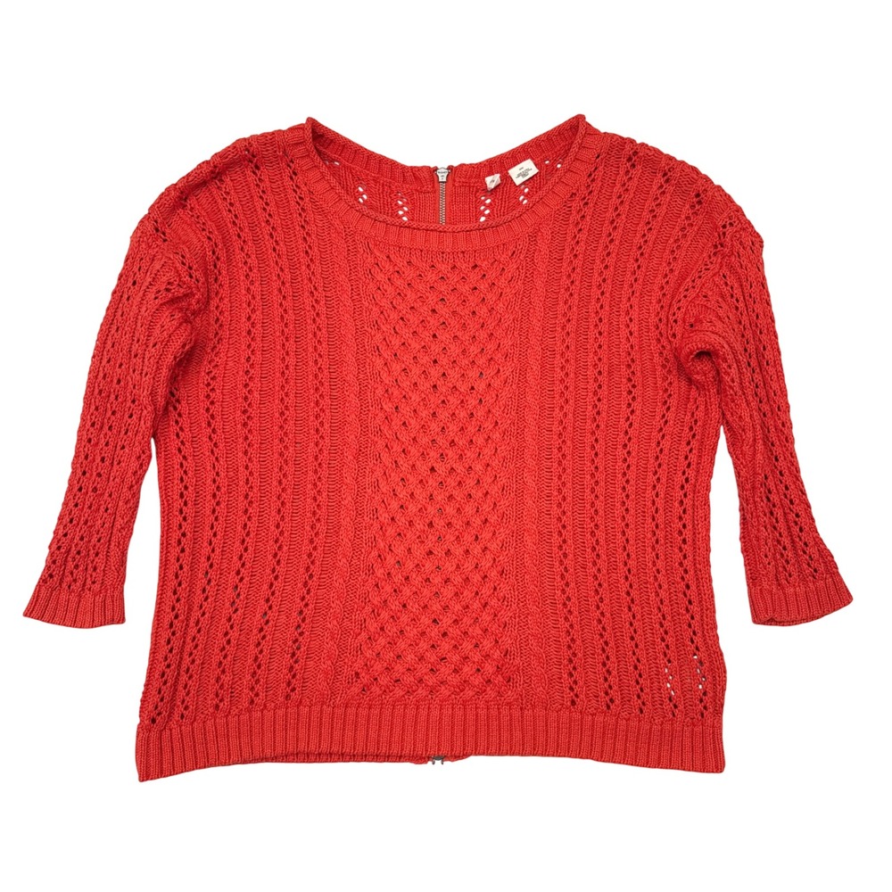 Moth Sweater Womens Size Medium Orange Knit Pullover 3/4 Sleeves Fisherman